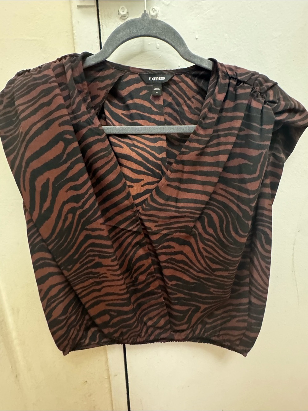 Express Brown and Black Zebra-Print Surplice Blouse
